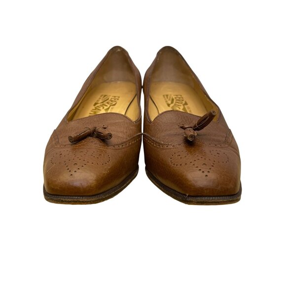 Salvatore Ferragamo Women’s Brown Leather Tassel Design Heeled Loafers Size 8.5 - Picture 3 of 9